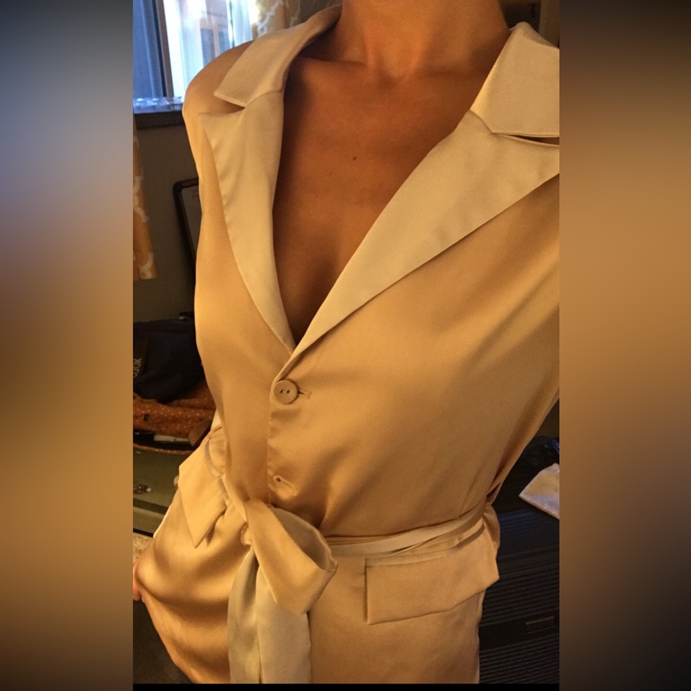 Gold Satin Blazer with Notched Lapel